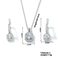 Detail view of silver square halo necklace and earrings set with crystal size dimensions - Square Halo Design / Silver