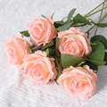 Artificial pink roses with silk texture on white knit background for home decor - Pink Champagne (Silk Version)