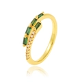 Vintage green trapezoid gemstone ring with small diamonds on a gold-tone open band - J1048 (Trapezoid Green Zirconia)