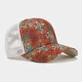 Cross ponytail trucker hat featuring vintage turquoise sunflower and cross print mesh - Turquoise Orange Cross Sunflower (12#)