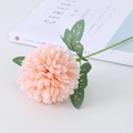 Single stem pink pompon chrysanthemum artificial flower with green leaves for home decor - Champagne