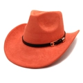 Detailansicht eines orangefarbenen Cowboyhuts mit Wildlederstruktur und schwarzem Lederband - M (56-58cm) / Orange