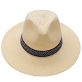 Sombrero Panamá clásico de paja beige con cinta geométrica en blanco y negro hombre - Talla única / Beige