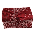 Dark red paisley floral cross-knot headband for women's sports and yoga workouts - Wine Red Paisley