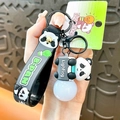 Cute panda keychain with glowing LED bulb pendant and black B-PAN wrist strap for gift - Panda Letter Light Bulb Charm / Black