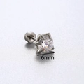 Orecchino a perno in titanio argento con zircone rotondo trasparente da 6mm a griffe - Asta a Filettatura Interna in Acciaio al Titanio (6mm) / Bianco (6mm)