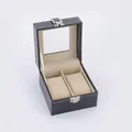 Uhrenbox für 2 Uhren aus schwarzem PU-Leder mit weißer Naht und Sichtfenster - 2 Slots - Beige Interieur