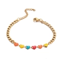 Close-up of gold-plated stainless steel cuban chain with colorful enamel heart charms - Colorful Heart Pendant