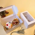 White cupcake gift box with 2-cupcake inserts and clear PVC display window for candles - 2 Pieces Style A