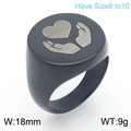 Black matte stainless steel signet ring featuring laser engraved hands holding a heart - 18mm Round Kr111366-z / Size 7