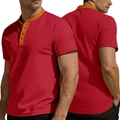Rood heren Henley-shirt met korte mouwen van wafelgebreide stof en oranje contrastkraag - S / Bordeauxrood