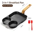 Three-in-one non-stick breakfast pan with wooden handle, egg rings and steak section - Universal Version + 2-Piece Set / Black