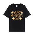 Black cotton T-shirt featuring a Happy Mother's Day floral print in a casual loose fit - Black (Sunflower)