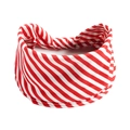 Detailed view of red and white striped yoga headband with elastic twisted fabric design - Style 29 (Christmas)