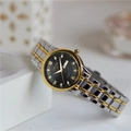 Elegant silver and gold stainless steel quartz watch with black dial and calendar display - Two-Tone Gold & Silver Black Dial