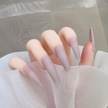 Detailed view of matte long coffin press on nails in elegant dusty mauve purple - Lotus Pink Matte-Glossy(CBL-35)