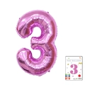Metallic hot pink number 3 aluminum foil balloon in individual card packaging - Number 3 / 40 Inch/With Paper Card / Rose Red