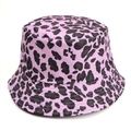 Detailed close-up of pink leopard print bucket hat with black pattern and fine stitching - M (56-58cm) / Pink Leopard