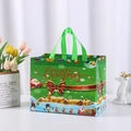 Green non-woven Christmas tote bag with red Merry Christmas print and reindeer decor - Christmas Gift Green