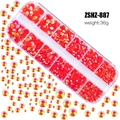 Red AB resin flatback rhinestones for nail art in a 12-grid storage case set - Big Red AB (ZSHZ-887)