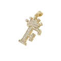 Hip hop style gold letter F pendant with a crown design and sparkling white zircon stones - Crown Letter F