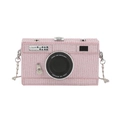 Pink sequin camera-shaped crossbody bag with silver chain and glitter flash detail - Pink