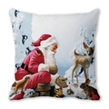 Merry Christmas peach skin pillowcase featuring Santa and forest animals in snow scene - Warm Snowy Illustration