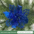 Fleur de poinsettia bleue scintillante de 16cm pour décoration de sapin de Noël - Bleu royal