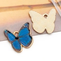 Blaue Emaille und Gold Schmetterling Anhänger für DIY Schmuckherstellung und Ketten - Bedruckter Dunkelblauer Schmetterling (18x19 mm)