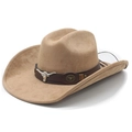 Chapeau de cowboy western classique en suédine camel avec large bord et bande ornée - M (56-57cm) / Chameau