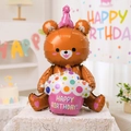 Μπαλόνι καφέ αρκουδάκι με ροζ cupcake και κείμενο Happy Birthday για γενέθλια - Καφέ Αρκουδάκι Τούρτα