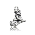 Antique silver witch on broomstick pendant charm for DIY Halloween jewelry making - 10887-Witch Broom