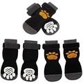 Waterproof non-slip dog socks in black with yellow paw prints and adjustable velcro straps - M / Yellow Palm Print Grip