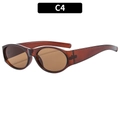 Minimalist vintage oval sunglasses with semi-transparent amber frame and matching lenses - Dark Tea Frame Tea Lens