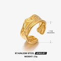 Adjustable wavy gold stainless steel wide ring with irregular liquid metal texture - Adjustable Open Style / Gold Irregular Ring