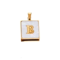 Square stainless steel pendant with gold letter B and mother of pearl inlay - Gold B