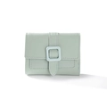 Short light green faux leather women wallet with square buckle and card slots - Green
