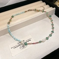 Baroque pearl necklace with turquoise and pink beads in a french vintage style - Green Blue Pink Beaded Necklace (120#)