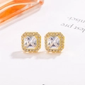 Elegant gold square sugar cube earrings with sparkling zirconia stones for women - White