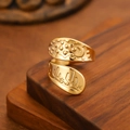 Golden stainless steel celestial ring featuring embossed moon and star patterns - Bohemian Wide Band / Gold