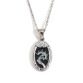 Silver finish oval Tarot Magician pendant necklace with blue crystals and enamel - Oval Tarot - The Magician / Steel