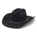 Classic black wide brim faux suede western cowboy hat with woven ethnic band detail - M (56-57cm) / Black