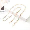 Golden eyewear chain featuring multi-colored daisy charms and adjustable rubber loops - 1060-1 (Daisy Multicolor)