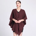 Women's autumn wine red wool blend knit poncho cape shawl loose fit cardigan - One Size / Burgundy