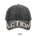 Washed dark gray denim baseball cap featuring white 3D ACTION letter embroidery - M (54-58cm) / Gray