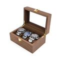Boîte à montres en bois de noyer à 3 emplacements avec couvercle en verre et velours - Boîte À Montres 3 Emplacements Grain De Bois De Noyer/Intérieur Café
