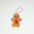 Gingerbread man felt ornament with red letter S for Christmas tree party decoration - Letter S