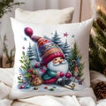 Christmas Gnome decorative pillow case with watercolor design on cozy festive sofa - CDR381-6