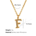 Elegant gold-tone stainless steel letter F pendant necklace with rhinestones - Letter F