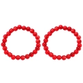 Set van twee rode doorschijnende glazen kralenarmbanden met elastische koorden - Donkerrood
